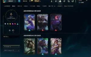 Ouro 4 com 30 champs e 6 Skins + 3 Fragmentos