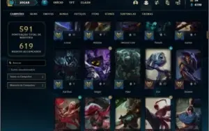 Conta platina 4 com TODOS os champs e 414 skins + RARA