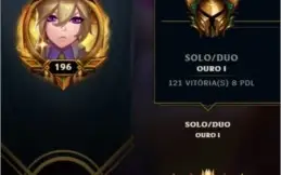 conta lol level 196, 70 skin e mmr bom gold 1
