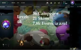 Conta lol lvl 40 Gold iv (smurf) 36 champs, 21 skins mmr hig