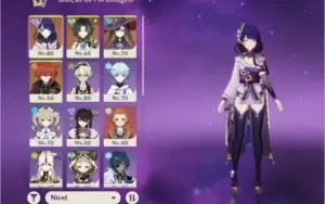 Ar49 Raiden shogun + cortadora, Xiao, Mona, Diluc e Atlas