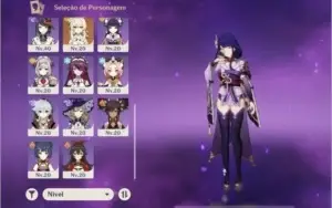 Ar49 Raiden shogun + cortadora, Xiao, Mona, Diluc e Atlas