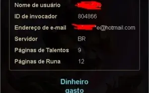 Conta league of legends faltando 3 campeões e gasto 3179 R$