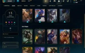 Unranked com 40 Champs e 13 Skins + 4 Fragmentos