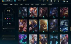 Unranked com 121 Champs e 94 Skins + 40 Cromas