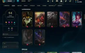 Unranked com 121 Champs e 94 Skins + 40 Cromas
