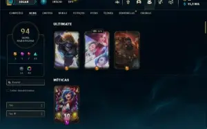 Unranked com 121 Champs e 94 Skins + 40 Cromas