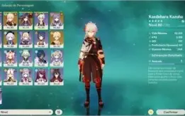 Kazuha, Mona, Keqing, Qiqi + 3 armas T5