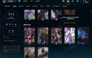 Conta Platina 1 com TODOS os champs e 315 Skins + 130 Cromas