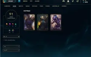 Conta unranked com 144 Champs e 91 Skins