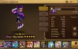 Reroll Summoners War lvl10 com Sky Surfer Dark - Jackson