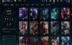 Platina 1 com TODOS os champs e 445 Skins + 1444 RP