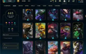 Platina 1 com TODOS os champs e 445 Skins + 1444 RP