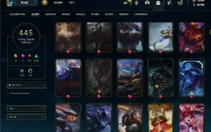 Platina 1 com TODOS os champs e 445 Skins + 1444 RP