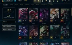 Platina 2 com 50 Champs e 42 Skins + 1 Fragmento