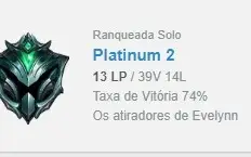 CONTA SMURF PLATINA 2 74% WR GANHANDO 26 PERDENDO 12 PDL