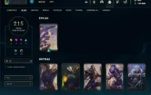 Ouro 2 com TODOS os champs e 215 Skins ( Nivel 581 )