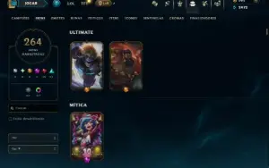 Ouro 2 com TODOS os Champs e 264 Skins ( TOP / SUP / JG )