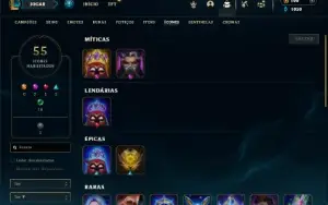 Unranked com 35 Champs e 10 Skins + 3 Fragmentos