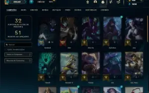 Unranked com 35 Champs e 10 Skins + 3 Fragmentos