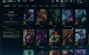 Platina 2 com 50 Champs e 30 Skins + 11 Fragmentos ADC E SUP