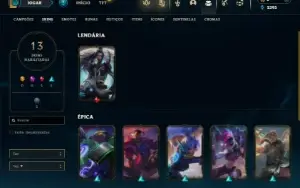 Unranked com 40 Champs e 13 Skins + 1 Fragmento