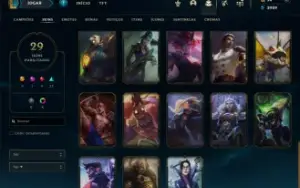 conta league of legends platina 45 champ 29 skin s/ md5 nova