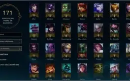 League of Legends com 128 skins e 171 champions nivel 37