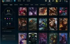 Conta unranked com 81 skins e 87 champs com 271 RPS
