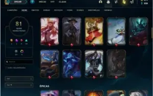 Conta unranked com 81 skins e 87 champs com 271 RPS