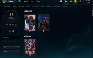 Conta unranked com 81 skins e 87 champs com 271 RPS
