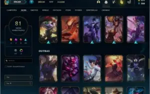 Conta unranked com 81 skins e 87 champs com 271 RPS