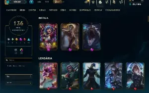 Platina 3 com TODOS os Champs e 136 Skins ( JG / TOP / MID )