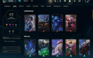 Unranked com 100 Champs e 62 Skins ( MAIN SUP ) + 1000 RP