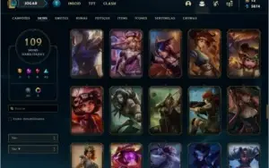 Conta bronze 1 com 109 skins e 135 champs