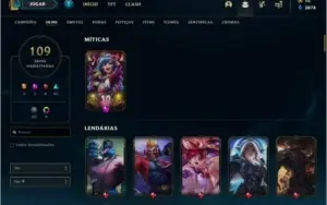 Conta bronze 1 com 109 skins e 135 champs