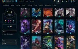 Conta bronze 1 com 109 skins e 135 champs