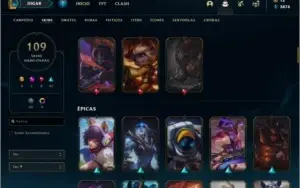 Conta bronze 1 com 109 skins e 135 champs