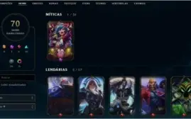 conta LoL 122 camps, 70 skins, ouro 3 season passada