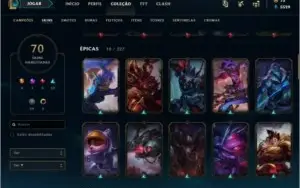 conta LoL 122 camps, 70 skins, ouro 3 season passada