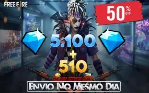 5.100 DIAMANTES FREE FIRE + 510 DE BÔNUS 💎