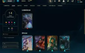 Unranked com 40 Champs e 14 Skins + 12 Fragmentos