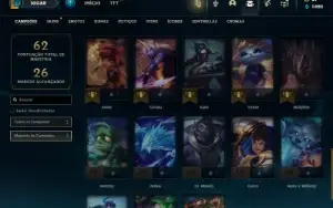 Unranked com 40 Champs e 14 Skins + 12 Fragmentos