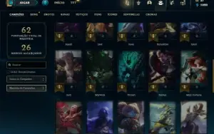 Unranked com 40 Champs e 14 Skins + 12 Fragmentos