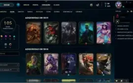 Conta lol Plat 1 solo q D4 Flex e 105 skins