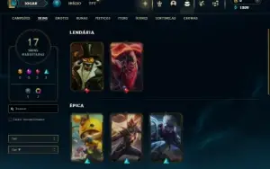 Unranked com 65 Champs e 17 Skins + 1 Fragmento