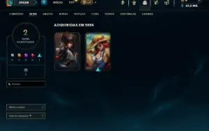 Mestre com 30 Champs e 2 Skins + 8 Fragmentos