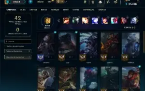 Mestre com 30 Champs e 2 Skins + 8 Fragmentos