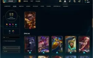 Conta unranked com 52 skins e 72 champs