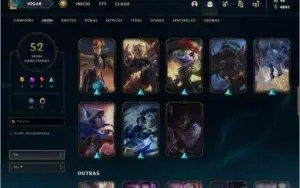 Conta unranked com 52 skins e 72 champs